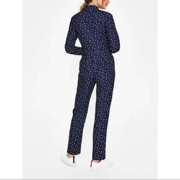 Boden Tillie Navy Blue Polka Dot Jumpsuit Long Sleeve Button Size 4 R US - Picture 6 of 7